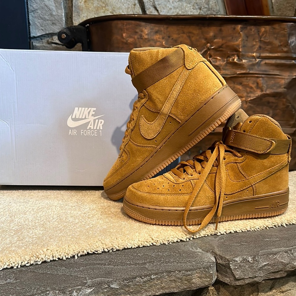 Nike Air Force 1 High Tops in Mustard Suede (Size 6.5Y)